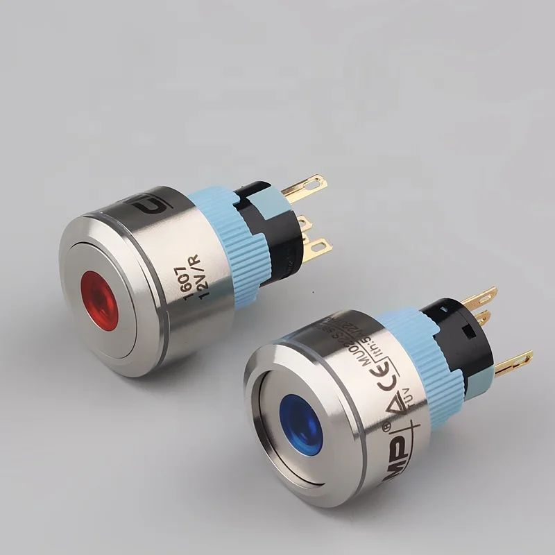 

22 мм водонепроницаемые IP67 мгновенные/фиксационные плоские кольцевые фонари/светодиодный кнопочный переключатель с точечной подсветкой или поднятым 1NO1NC/2NO2NC 5/уп.