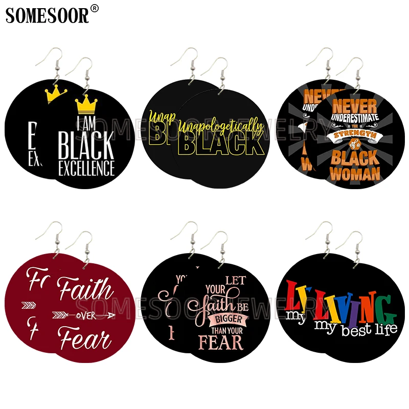 

SOMESOOR Mixed 6 Package Wholesale Faith overcome Fear Both Sides Printing African Black Women Queen Crown Drop Earrings