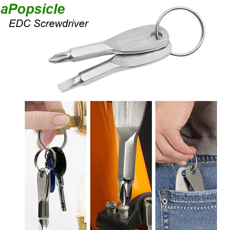 Multitool Pocket Keychain Key Shaped Precision Cast Steel Mini Slotted Phillip Screwdriver EDC Multifunction Outdoor Gadget Tool