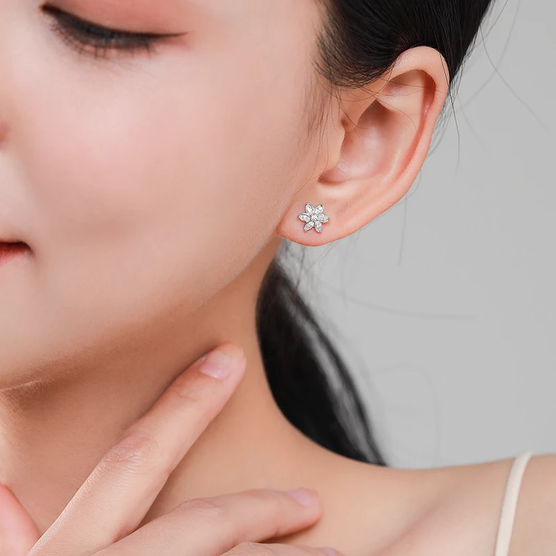 Ailmay 2021 New Style Blooming Flowers Fashion 925 Sterling Silver Cubic Zirconia Earrings For Women Minimalist Fine Jewelry