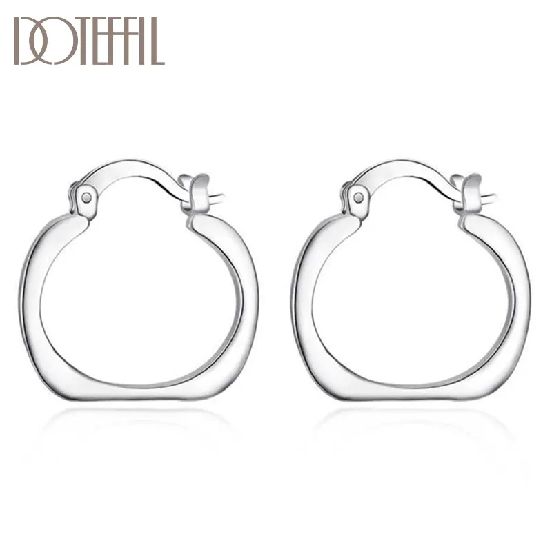 

DOTEFFIL 925 Sterling Silver Flat Square Circle Hoop Earrings Women Party Gift Fashion Charm Wedding Engagement Jewelry