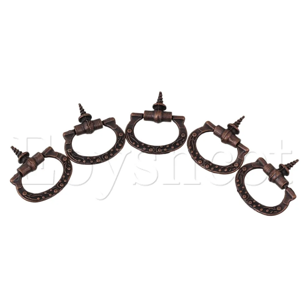 24x26mm Red Bronze Zinc Alloy Antique Cabinet Drawer Ring Pull Handle Set of 20