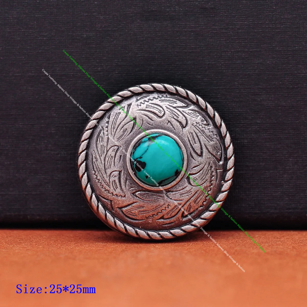 

10X Antique Silver Prairie Dust Rope Side Southwest Fashion Natural Real Turquoise Leathercraft Saddle Tack Bag Case Concho