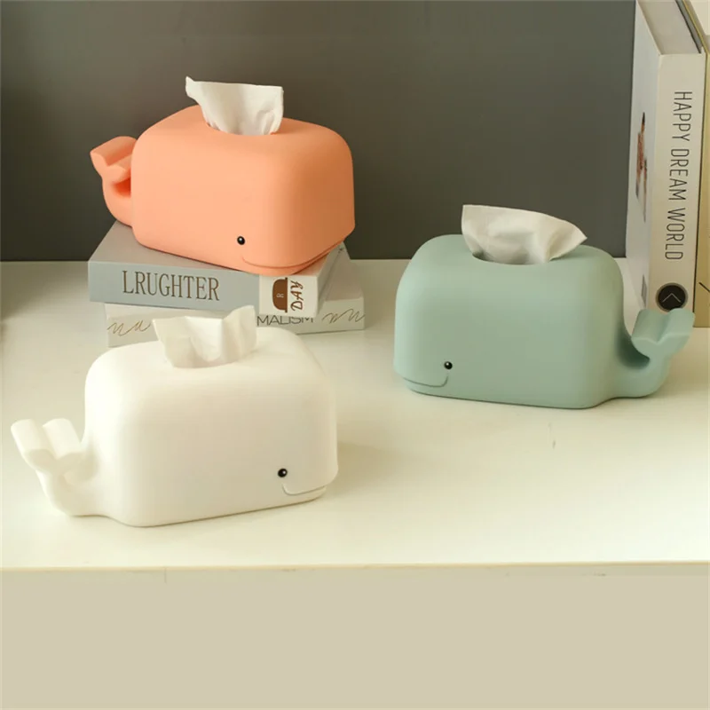 

Cute Whale Silicone Tissue Box with Phone Holder Desktop Napkin Holder Dispenser Case Kitchen Bathroom Home Office Storage Boxes