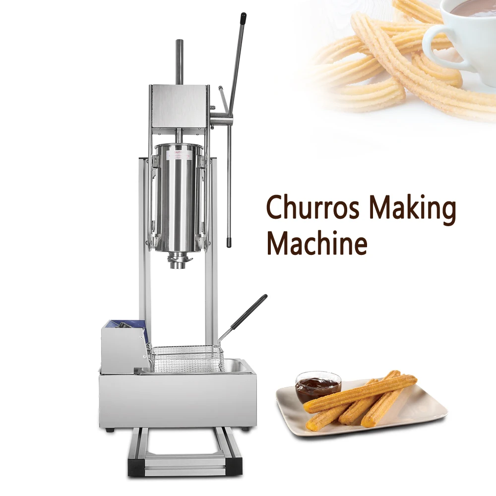 Manual Churros Making Machine 5L Dough Barrel 5Pcs Nozzles 6L Electric Deep Fryer Commercial Heavy Duty Spanish Churrera Maker