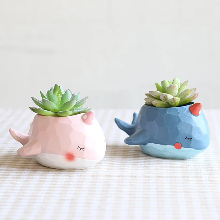 1pcs Resin Plant Pot Cartoon Mini Whales Flower Pot Vase Animals Succulent Plant Pot Planter Home Office Desktop Decoration