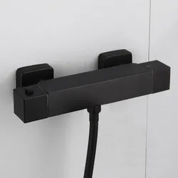 Black Chrome Thermostatic Shower Set Bathroom Accessories Brass Wall Mount Mixer Valve with Hand Shower Head