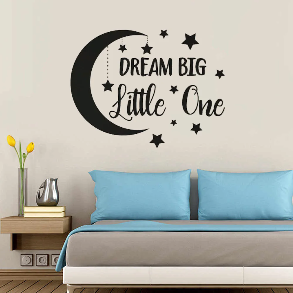 Dream Big Little One with Moon and Stars Removable Vinyl Wall Decal