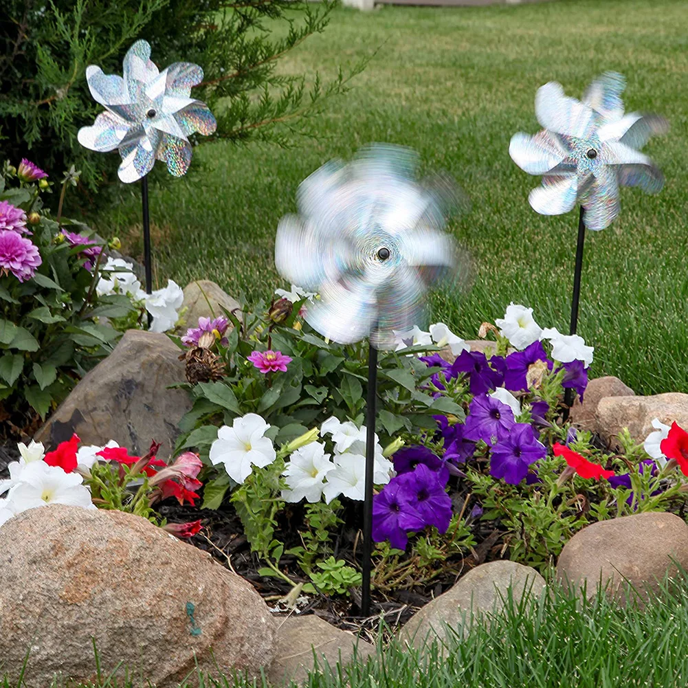 Jardim pássaro repeller pinwheels reflexivo sparkly pássaro dissuasor moinho de vento girador proteger jardim planta flor jardim gramado decoração