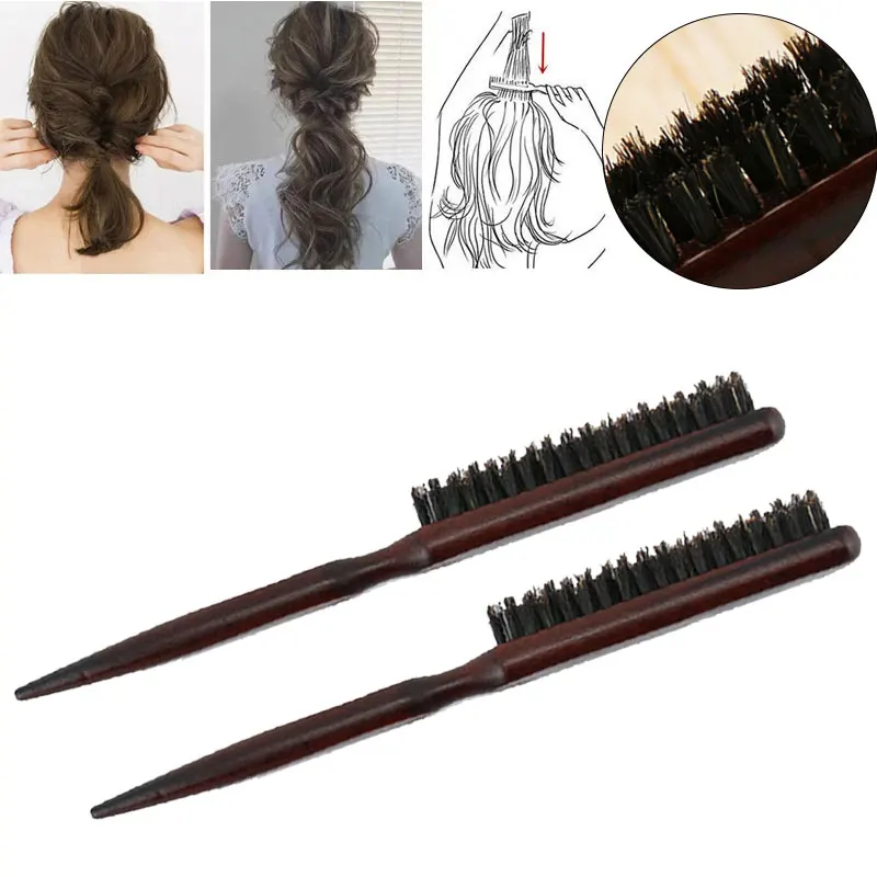 Wooden Handle Hair Comb Hair Fluffy Three Rows Boar Bristle Combs New Hairdressing Back Teasing Brush Salon Supply Styling Tool