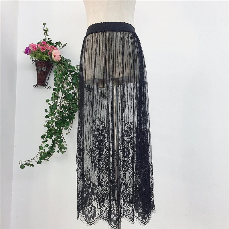 Underskirt Lace Mesh A Line Skirt Woman Skirts See Through One Layer Striped Beach Black White Petticoat Tulle Midi Skirt