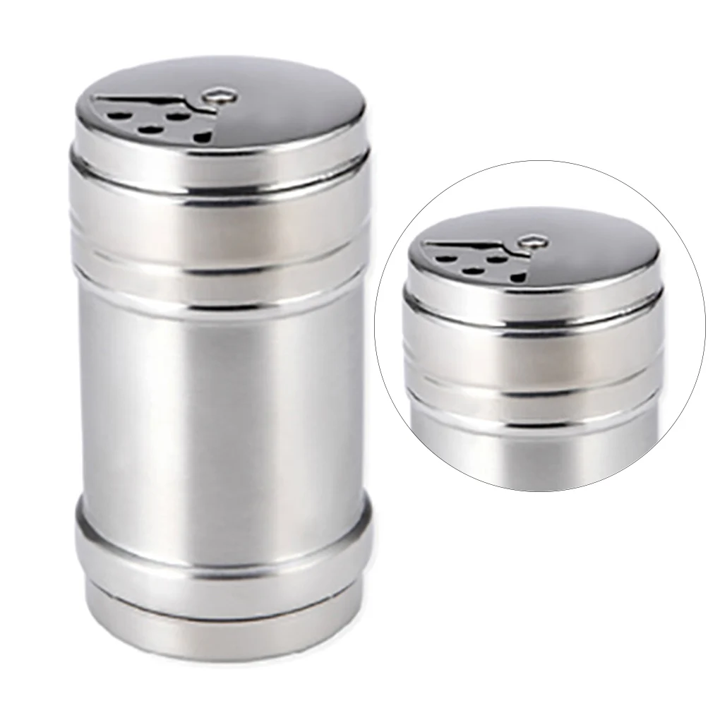 

Rotating Lids Design Spice Dispenser Stainless Steel Spice Shaker Multi Function Cooking BBQ Pepper Salt Jar