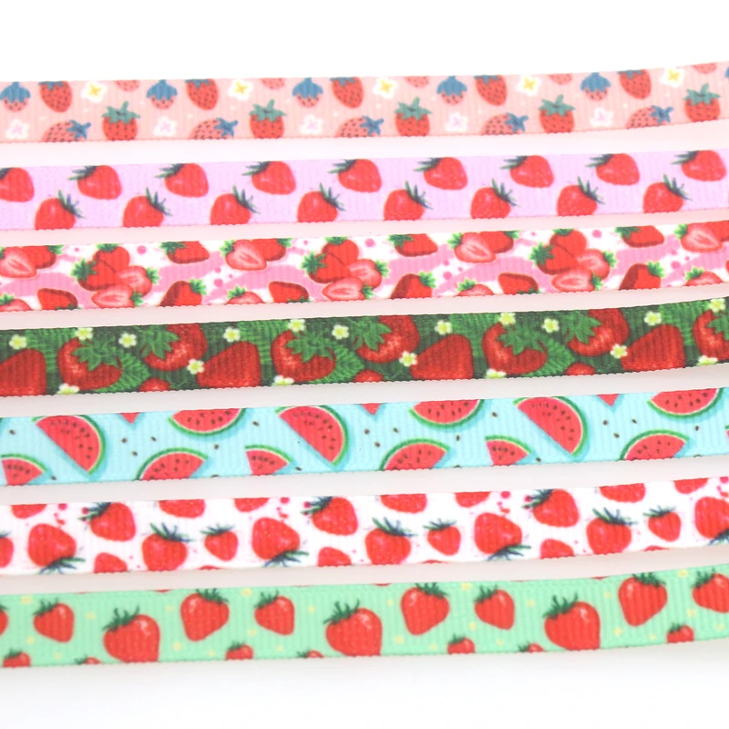 DHK 3/8'' 5yards Watermelon Strawberry Printed Grosgrain Ribbon Accessory Hairbow Headwear DIY Decoration 9mm E1999