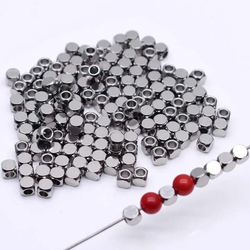 50 stücke 2 3 4 5 6mm Edelstahl Perlen DIY Hypoallergen Metall Facettierte Platz Lose Spacer Perlen Für schmuck Machen