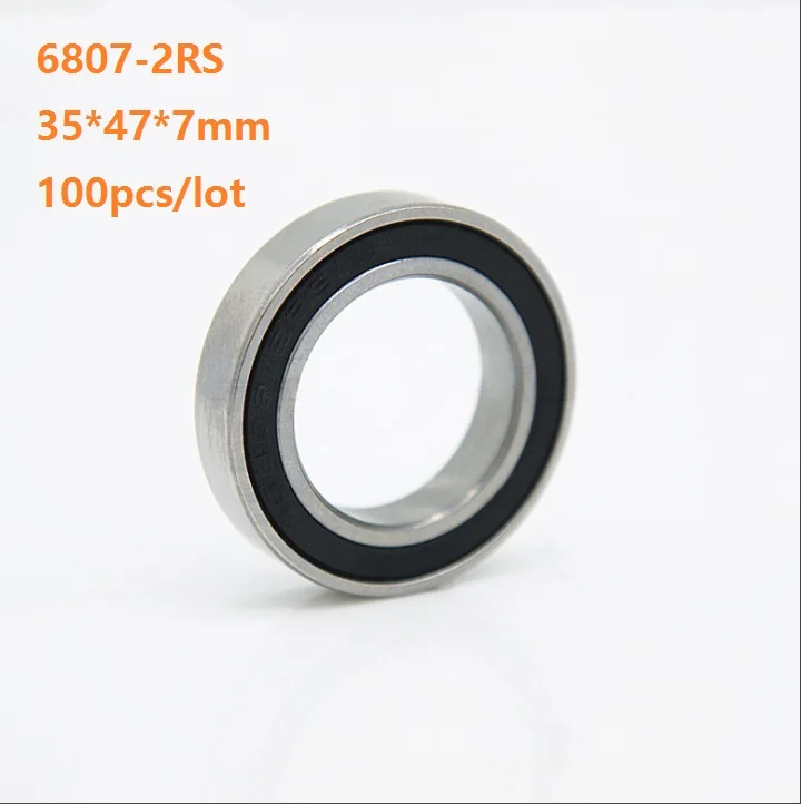 

100pcs/lot 6807-2RS 6807RS 35*47*7mm Double rubber cover Thin wall bearing deep groove ball bearings 35x47x7 mm