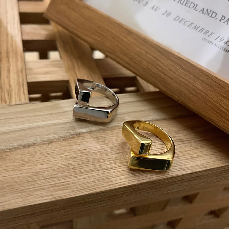 Foxanry Minimalist Stamp Glossy Rings for Women Fashion Creative Cross Geometric Gold Plated Party Jewelry Gifts