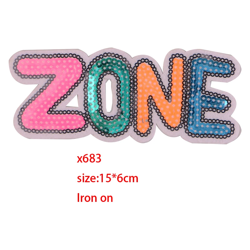 Colorful Zone Quiet Sequins icon Iron on Patches for Clothing DIY Stripes Clothes Patchwork Stickers for Children Custom Badges