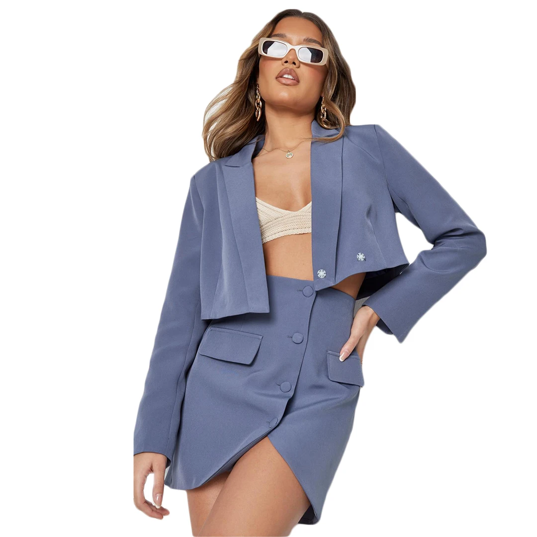 Fashion V Neck Women Suits Peaked Lapel Half Sleeve Blazer Short Sexy Top Mini Skirt High Quality Female Jacket