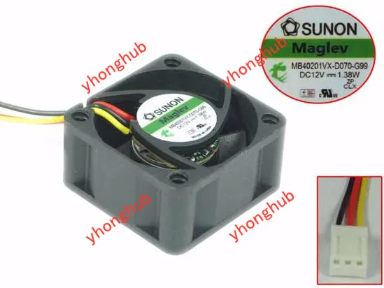 

SUNON MB40201VX-D070-G99 DC 12V 1.38W 40x40x20mm 3-wire Server Cooling Fan