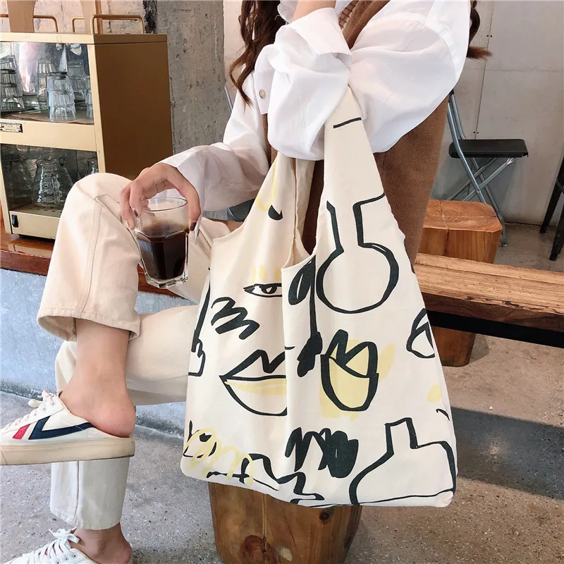 

Graffiti Simple Canvas Shopping Bag Women Female Tote Shoulder Bag Handbag Messenger Travel Organizer Bags Student Book Bag