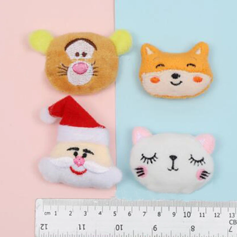 10Pcs/lot Cartoon Plush Fabric Patches Animal Cat Fox Tiger Head Padded Appliques DIY Headwear Clothing Accessories DIY Patch