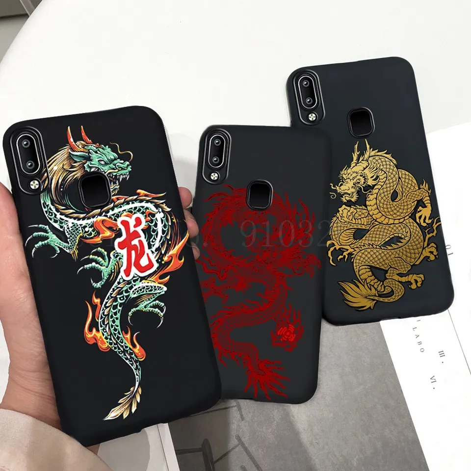 Funda de teléfono Dragon para Vivo Y11, 2019, Y12, Y15, Y17, serie negra, estilo fresco, cubierta trasera para vivo Y17, V1902, vivo Y12, VIVO Y15 Y 11