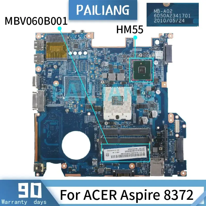 

PAILIANG Laptop motherboard For ACER Aspire 8372 Mainboard 6050A2341701 MBV060B001 HM55 DDR3 tesed