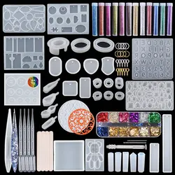 Silicone Mold For Epoxy Resin Set Jewelry Casting Mould Kit with Hand Drill,Glitter Sequins,Tools for Pendant Earring Making DIY