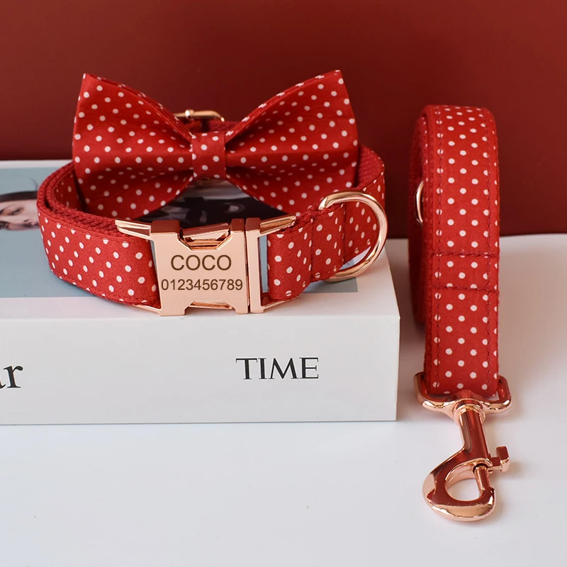 Cotton & Webbing, Red Dot Bowtie Dog Collar, Adjustable Dog Collars for Small Dogs and Cats Dog Collar Pit Bull Zzkdot 01