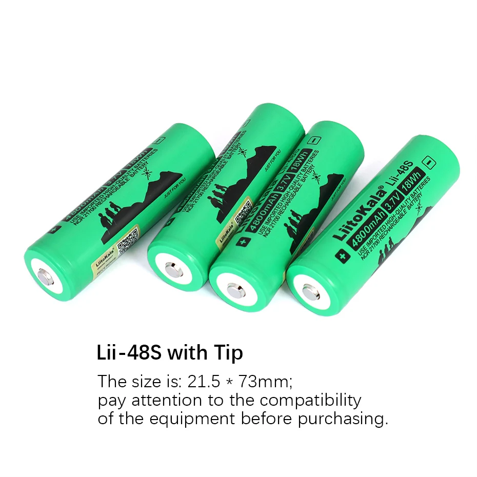 1-10PCS LiitoKala Lii-48S 3.7V 4800mAh 21700 Battery 9.6A Power 2C Rate Discharge Lithium Battery For Flashlight (NO PCB)