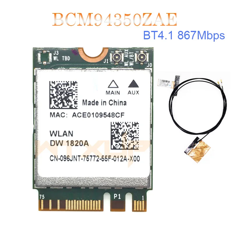 

Broadcom BCM94350ZAE BCM94350 DW1820A 802.11AC 867Mbps NGFF M.2 Bluetooth 4.1 Wireless Card Dual Band Wifi Network card 2.4G 5G