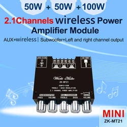 ZK-MT21 2x50W+100W 2.1 Channel Subwoofer Digital Power Amplifier Board AUX 12V 24V Audio Stereo Bluetooth 5.0 Bass Amp for Home