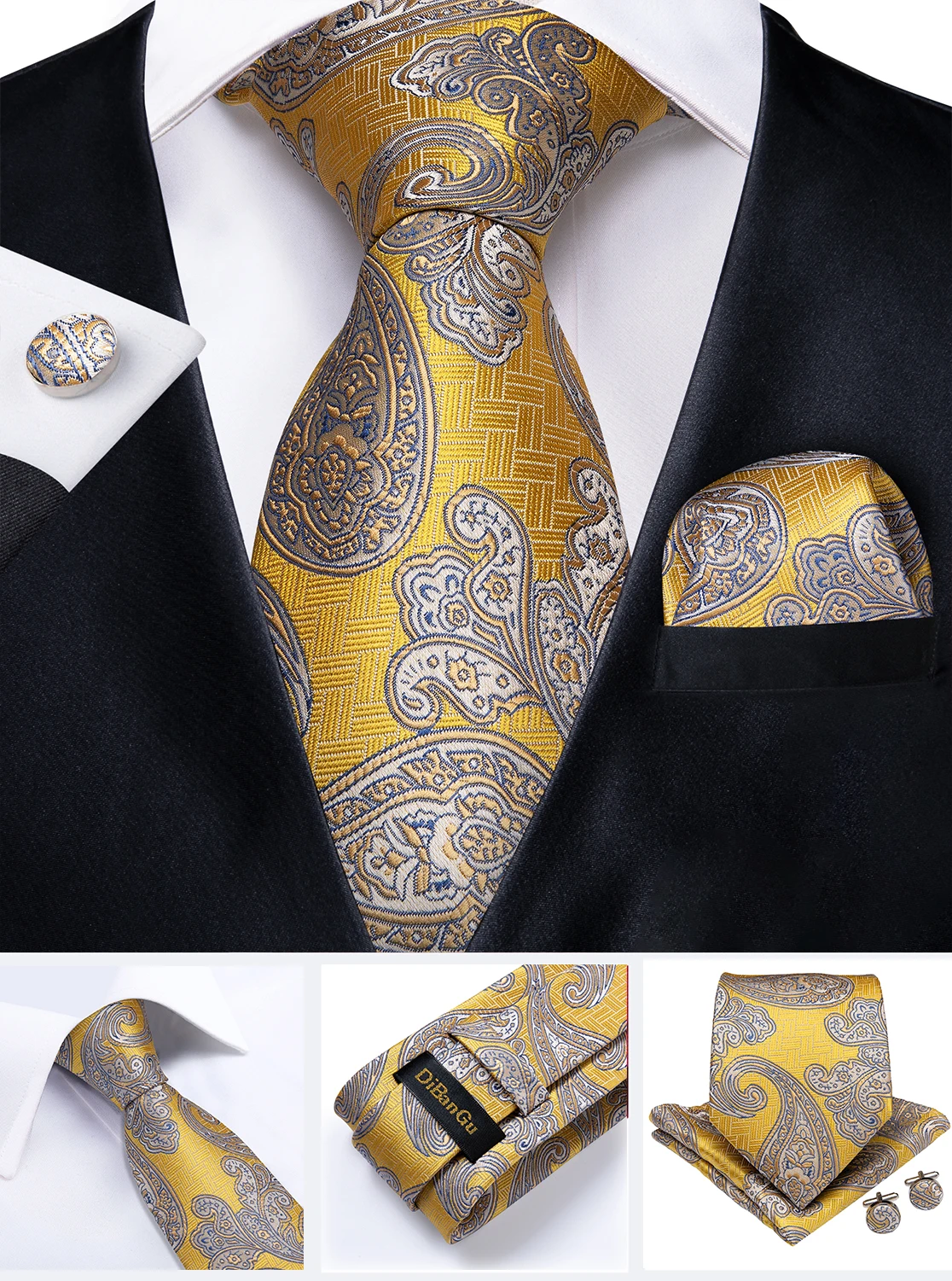 Modische 8cm Krawatte Hellgrün Herren Business Hochzeit Party Formelle Krawatte Accessoires Taschentuch Manschettenknöpfe DiBanGu – Detail 15