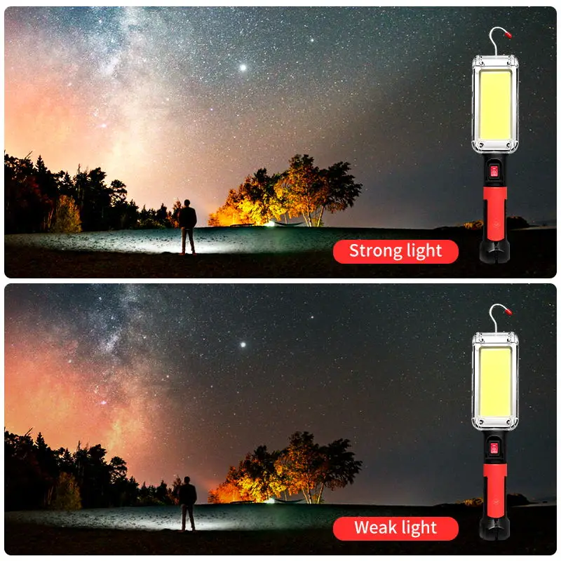 Luz LED de trabajo potente linterna portátil gancho imán lámpara de Camping COB USB recargable 5200mAh 18650 linterna antorcha impermeable