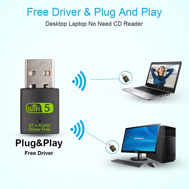 USB WiFi Bluetooth Adapter AC600 Dual Band 2.4/5Ghz Wireless External Receiver Mini WiFi Dongle for PC/Laptop/Desktop