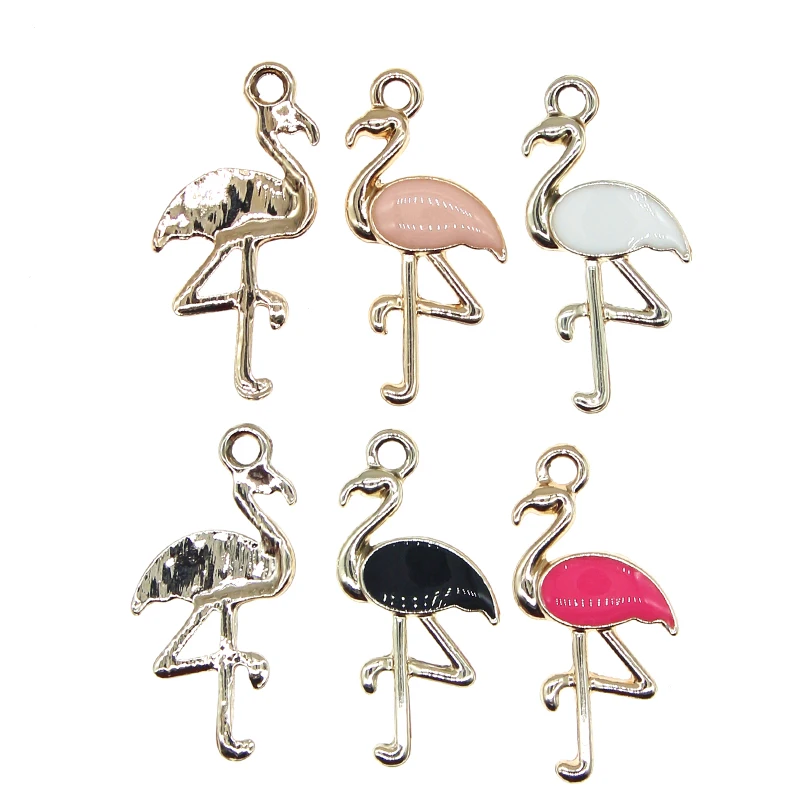 10pcs/lot 15*29mm Cute Animal Enamel Bird Flamingo Charms for DIY Earring Necklace Girls Jewelry Handmade Findings XL998