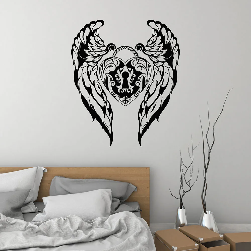 Wings Wall Decal Heart Love Romantic Romance Girls Bedroom Living Room Home Decor Door Window Vinyl Stickers Wallpaper Art E348