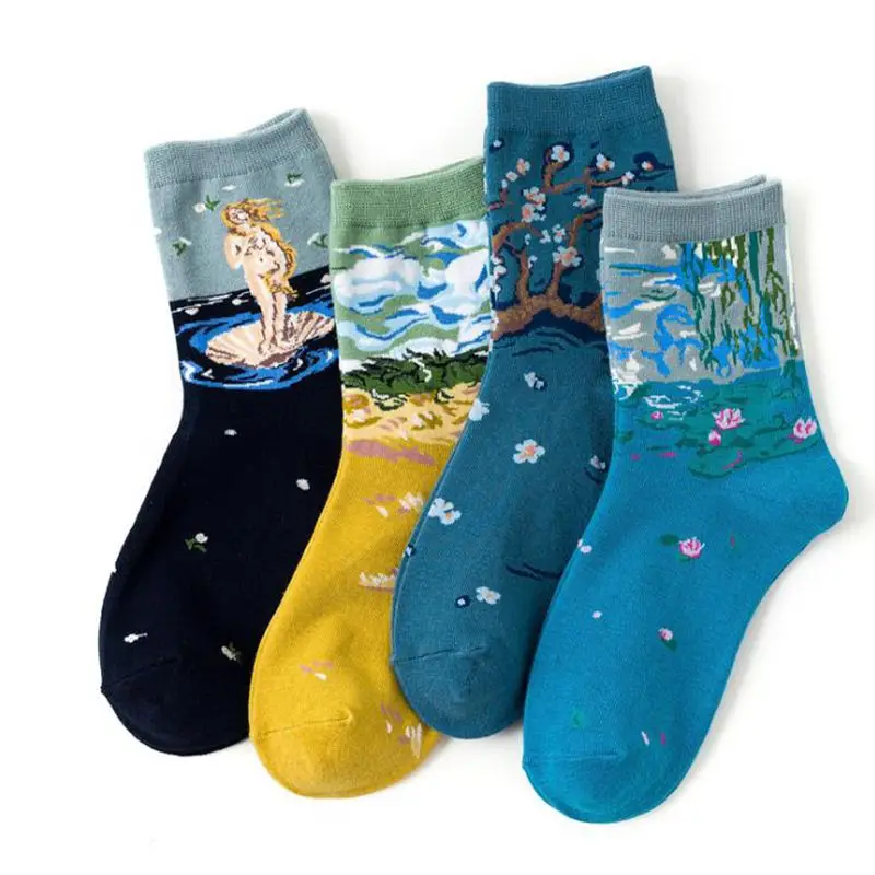 Hot Dropshipping New  Oil Painting Art Socks Women Cotton Socks  Harajuku Fashion Funny Socks