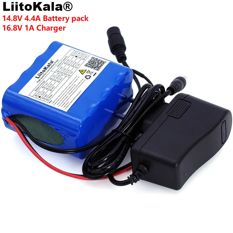 LiitoKala 14.8V 4.4Ah 18650 li-iom battery pack night fishing lamp heater miner\'s lamp amplifier battery with BMS+16.8V Charger