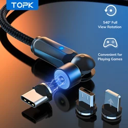 TOPK AM70 Degree Rotate Magnetic Charge Cable Fast Charging Type C Cable Magnet Micro USB C Charging Wire Mobile Phone USB Cord
