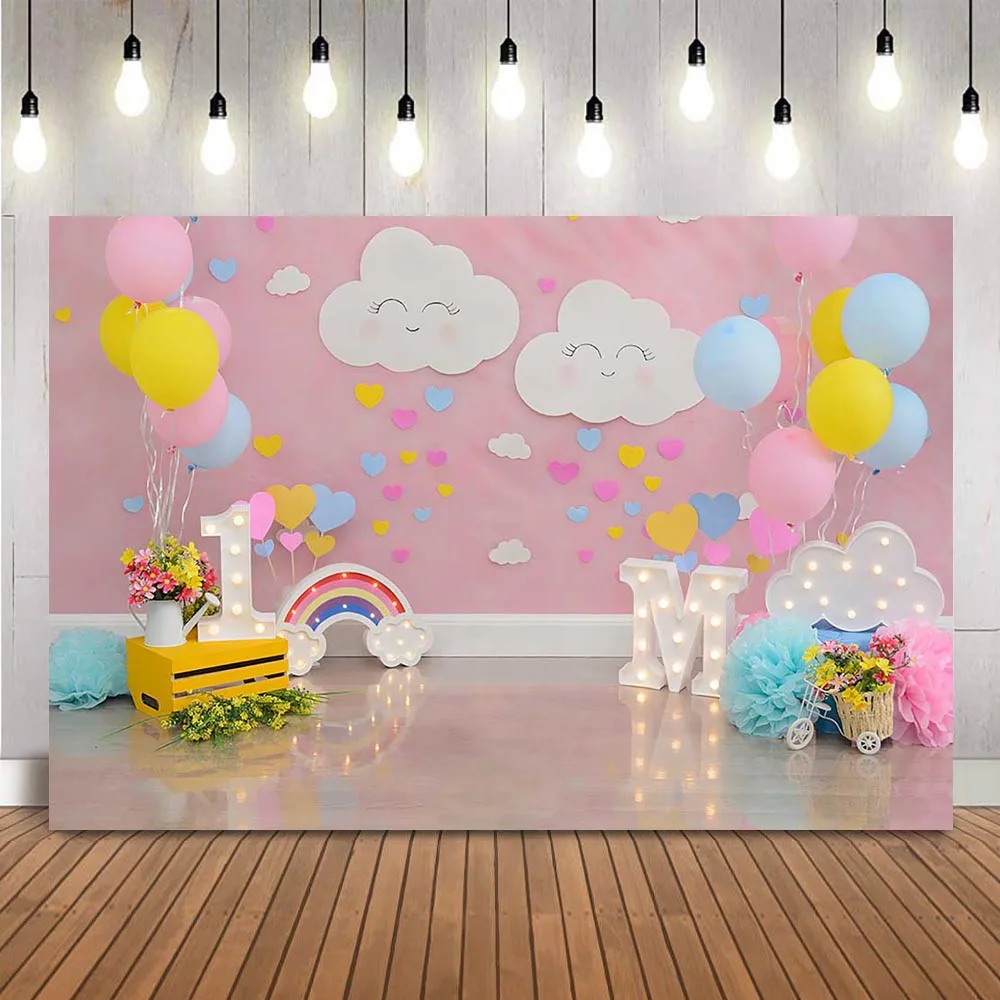 

1st Birthday pink girl party backdrop newborn baby portrait photo shoot cake smash photo background studio first birthday party