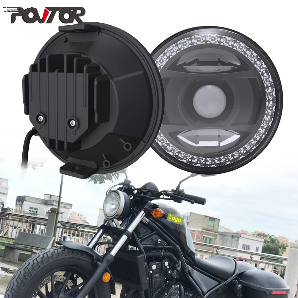 

1 Pcs Diameter 14.43cm Motorcycle Headlight Amber Background White DRL Hi/Low Beam Compatible 2017 2018 2019 Honda Rebel 250