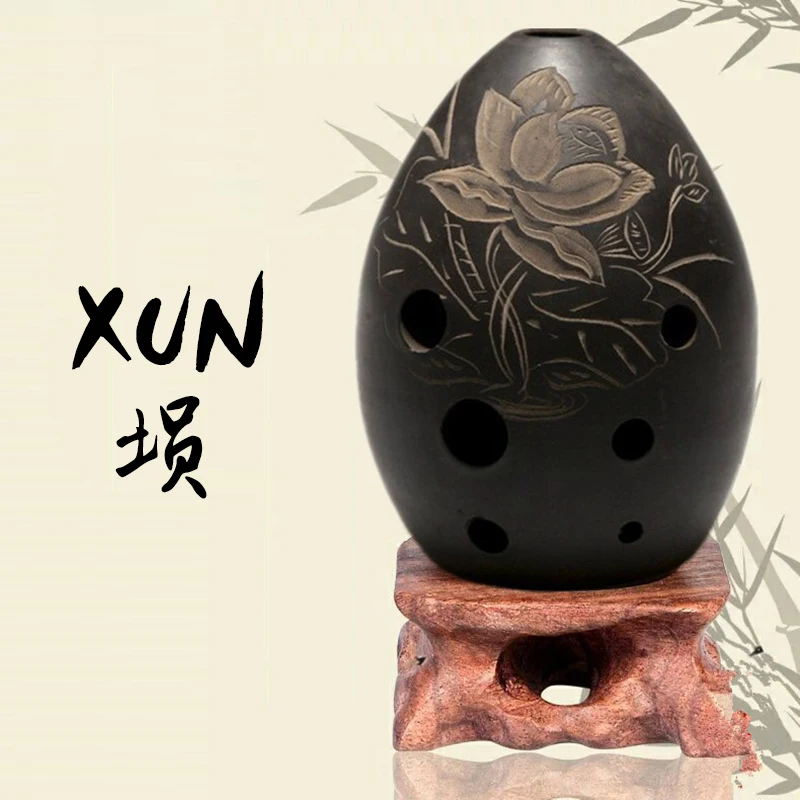 Hand Polished Fired Ceramic Xun 8 Holes Ocarina Black Clay Xun Musical Instrument For Children Beginner