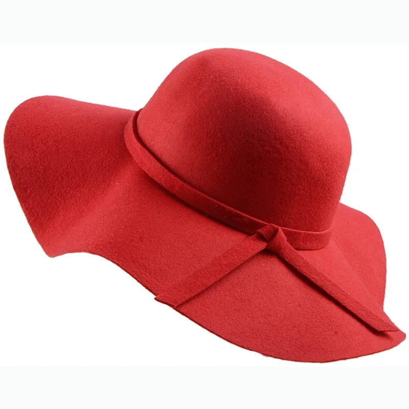 British Style Felt Hats for Women, Big BrimTop Hat, Flat Brim, White Cap for Lady, Autumn and Winter