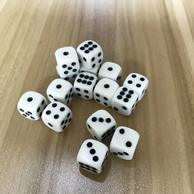 10 pz/lotto intrattenimento 16mm dadi punti acrilico bianco dadi Hexahedron angoli arrotondati punto nero gioco da tavolo Rpg dadi gioco da tavolo