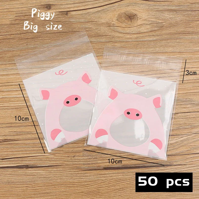 50pcs/lot White Frosted Biscuit Cellophane Self Adhesive Goodie Bags Cartoon Cute Pig Dot Soap Bag Homemade Party Sugar Pack