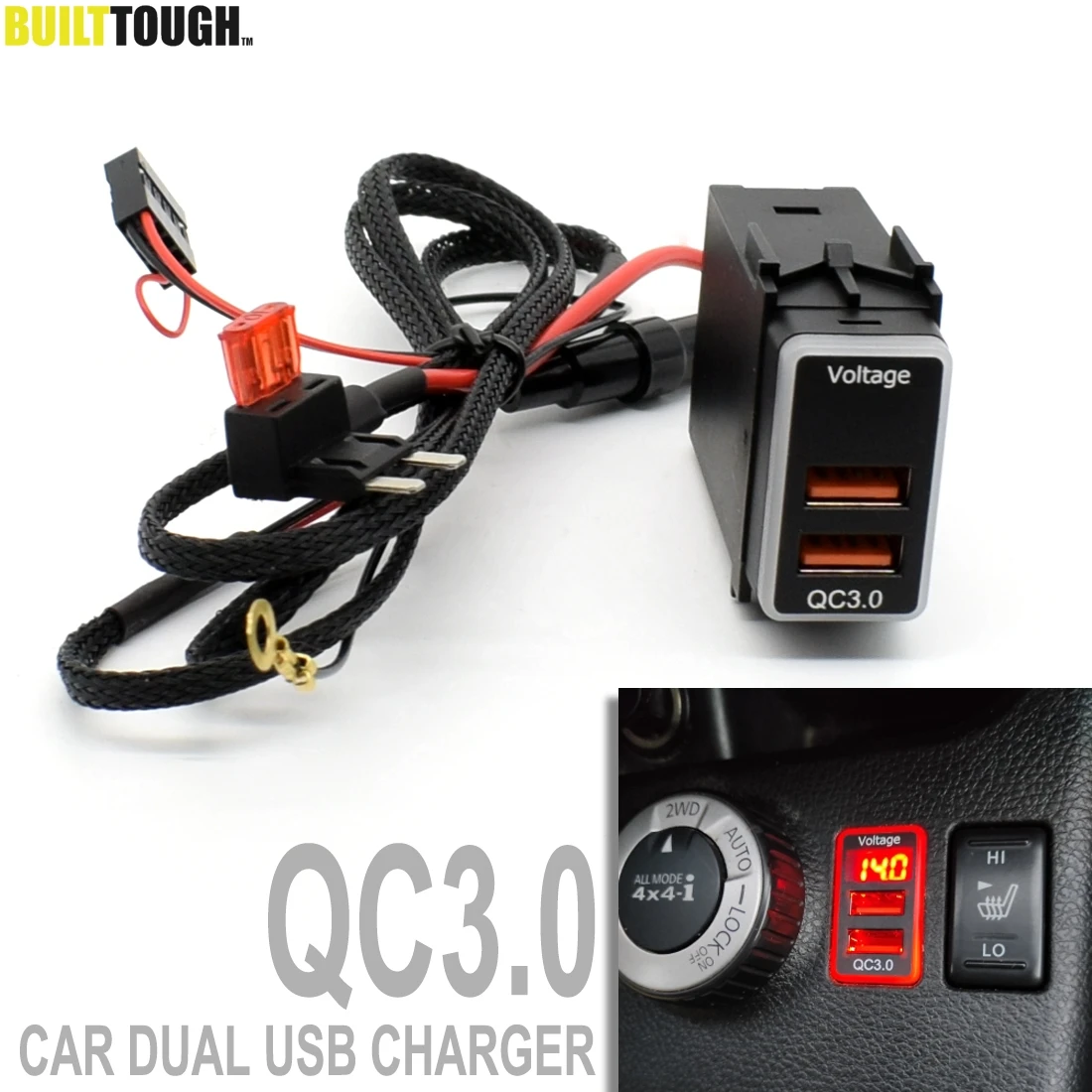 Car Dual USB Quick Tablet Charger QC3.0 Adapter 12V Phone Fast Charge Ports Adapter LED Voltmeter Digital Display For Nissan