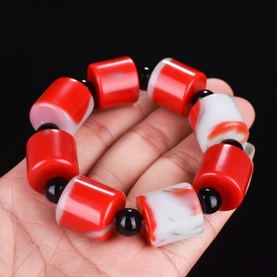 zheru jewelry natural chicken blood jade barrel bead bracelet men's and women's bracelets, exquisite jewelry, the best gift