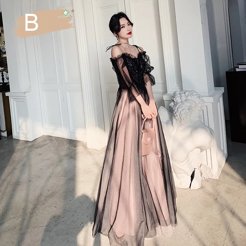 Vestido 2020 Black Sequined Long Bridesmaid Dresses Sexy A Line Tulle Dress for Wedding Party Robe Demoiselle D'honneur