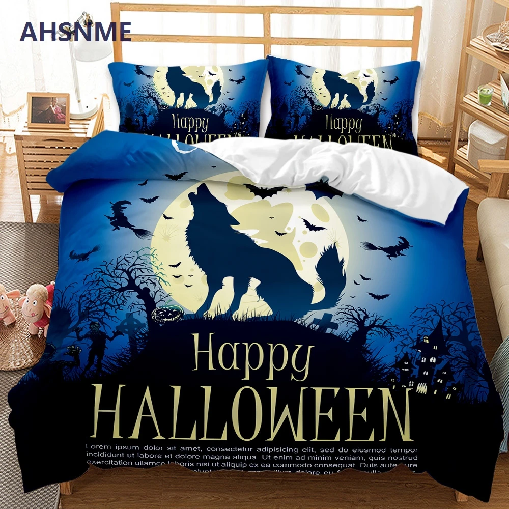 AHSNME Spider Pumpkin Skull Halloween Bedding Set Print Quilt Cover for King Queen Size Market can be customized pattern bedding